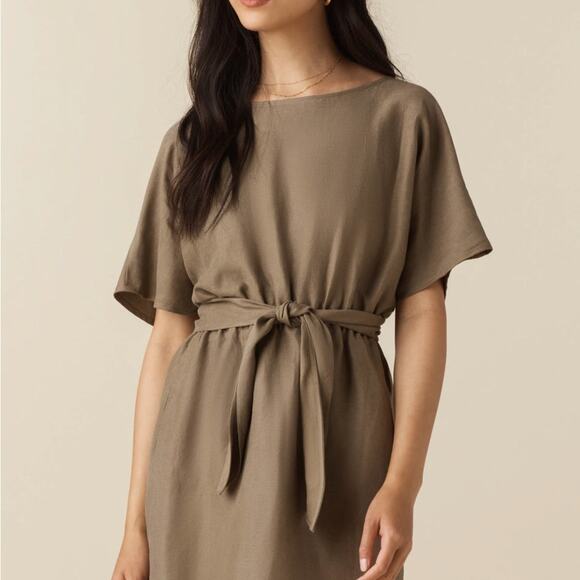 Vetta The Convertible Wrap Mini Dress Olive Green Linen Blend Womens Size M - Picture 3 of 8